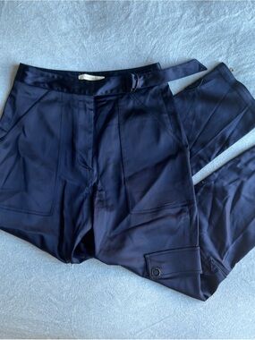 Jonathan Simkhai Deep Navy Satin Cargo Trousers